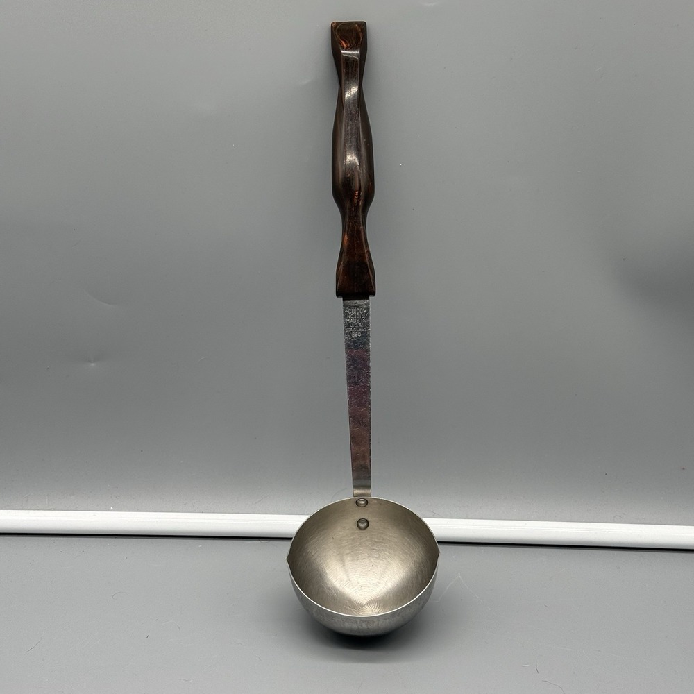 Vintage Cutco No 1715 Stainless Steel Ladle Brown Handle USA Kitchen Utensil